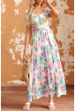 Multicolor Square Neck Puff Sleeve Tiered Floral Maxi Dress