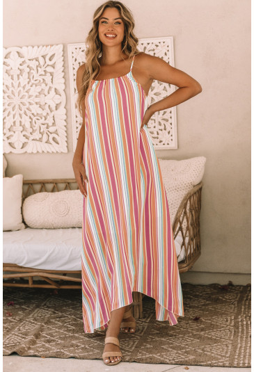 Bohemian Striped Print Sleeveless Holiday Maxi Dress