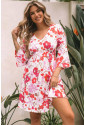 V Neck 3/4 Sleeve Floral Dress