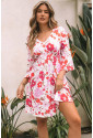 V Neck 3/4 Sleeve Floral Dress