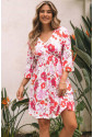 V Neck 3/4 Sleeve Floral Dress