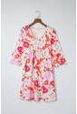 V Neck 3/4 Sleeve Floral Dress