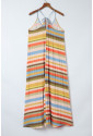 Stripe Tie Straps Loose V Neck Maxi Dress