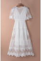 Maxi white vintage prom dress with lace sleeves SIMONA