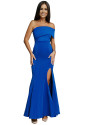 Blue Off The Shoulder One Sleeve Slit Maxi Prom Dress