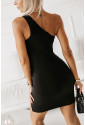 Black One-shoulder Cutout Slit Mini Dress