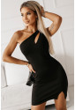 Black One-shoulder Cutout Slit Mini Dress