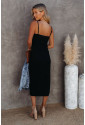 Black Buttoned Ribbed Knit Sleeveless Midi Bodycon Dress with Slit