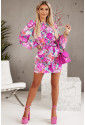 Purple Floral Keyhole Back Long Sleeve Belted Dress