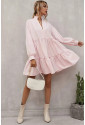 Pink Frilled Stand Collar Long Sleeve Ruffle Dress
