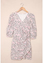 Pink Valentine Heart Print Puff Sleeve Wrap V Neck Bodycon Mini Dress