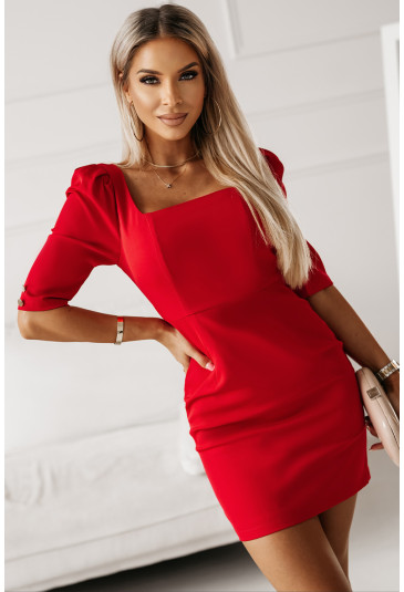 Red Square Neck Backless Bodycon Dress
