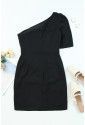 Black Single Short Sleeve Ruched Bodycon Dress