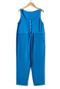 Sky Blue Button Drawstring High Waist Sleeveless Cropped Jumpsuit