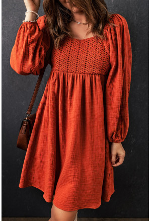 Textured Front Crochet Babydoll Dress
