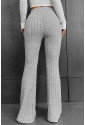 Gray Solid Color High Waist Ribbed Flare Pants