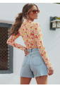 Multicolor Floral Lettuce Hem Long Sleeve Top