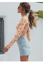 Multicolor Floral Lettuce Hem Long Sleeve Top