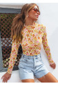 Multicolor Floral Lettuce Hem Long Sleeve Top