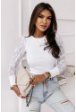 White Lace Splicing Sleeve Ribbed Slim Top