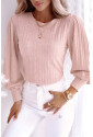 Pink Striped Texture Knitted Bishop Sleeve Top