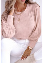 Pink Striped Texture Knitted Bishop Sleeve Top