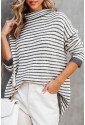 Gray Striped Turtleneck Loose Sweater