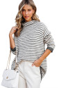 Gray Striped Turtleneck Loose Sweater