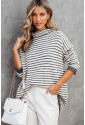 Gray Striped Turtleneck Loose Sweater