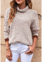 Brown Striped Turtleneck Loose Sweater