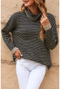 Black Striped Turtleneck Loose Sweater