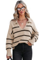 Kaki sveter s golierikom a pásikavým vzorom 