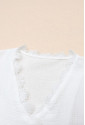 White Lace Crochet Trim Deep V Neck Textured Blouse