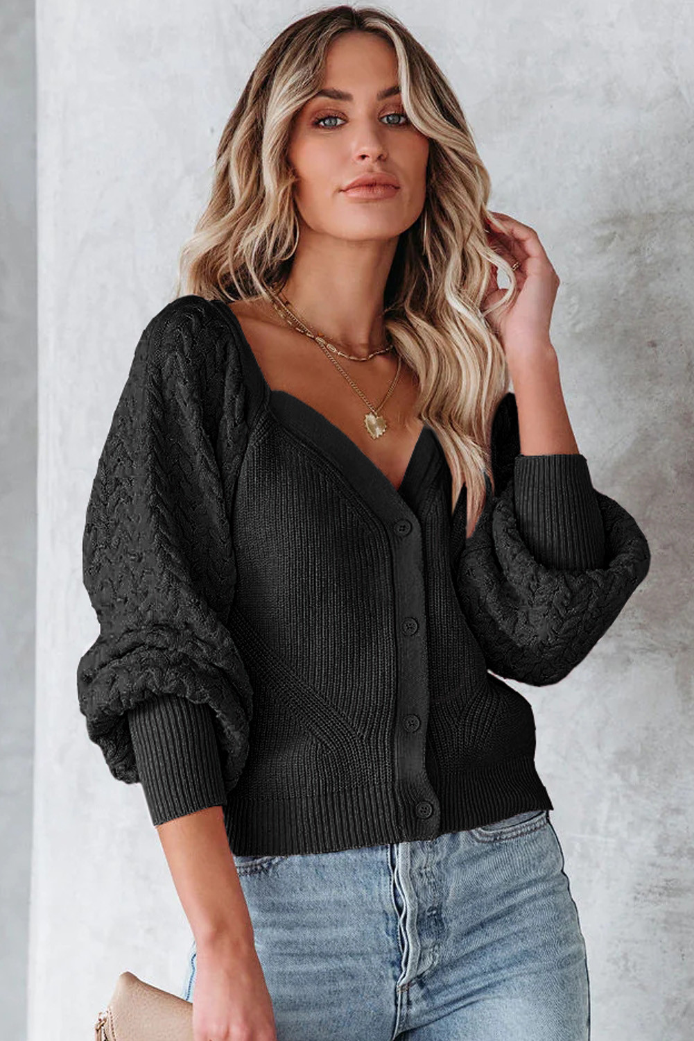 Puff sleeve on sale v neck sweater