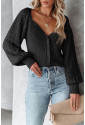 Black Pearl Embellished Puff Sleeve V Neck Cardigan