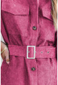 Rose Corduroy Long Sleeve Button up Shirt Dress with Belt