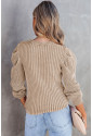 Apricot Cable Ribbed Knit Mix Pattern Puff Sleeve Sweater