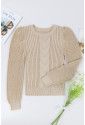 Apricot Cable Ribbed Knit Mix Pattern Puff Sleeve Sweater