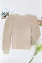 Apricot Cable Ribbed Knit Mix Pattern Puff Sleeve Sweater