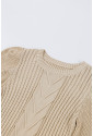 Apricot Cable Ribbed Knit Mix Pattern Puff Sleeve Sweater