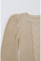 Apricot Cable Ribbed Knit Mix Pattern Puff Sleeve Sweater