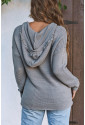 V Neck Ribbed Drop Shoulder Hooded Sweater