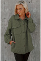 Green Retro Quilted Flap Pocket Button Shacket