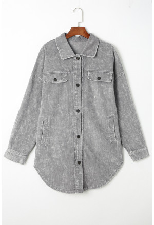 Gray Vintage Distressed Mineral Wash Oversized Shacket