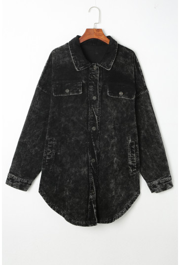 Bavlnená čierna bunda v košeľovom strihu s denimovou imitáciou 
