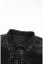 Bavlnená čierna bunda v košeľovom strihu s denimovou imitáciou 