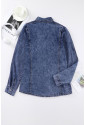 Blue Puff Sleeve Button-Up Denim Jacket