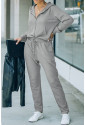 Gray Waffle Knit Zip-Up Hoodie and Pants Athleisure Outfit