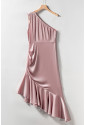 Pink Asymmetric One-shoulder Ruffle Cocktail Party Dress