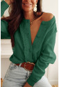 Green Lace Trim Ribbed Round Neck Button Up Cardigan